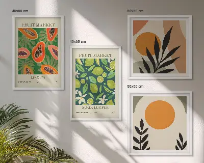 Boho papaja fruitpatronen meerluik in lijst