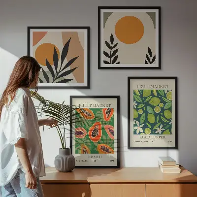 Boho papaja fruitpatronen meerluik in lijst