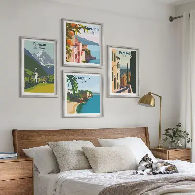Set van posters met lijst Berglandschappen en steden