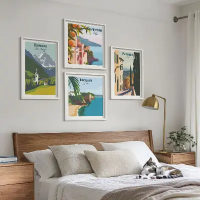 Set van posters met lijst Berglandschappen en steden