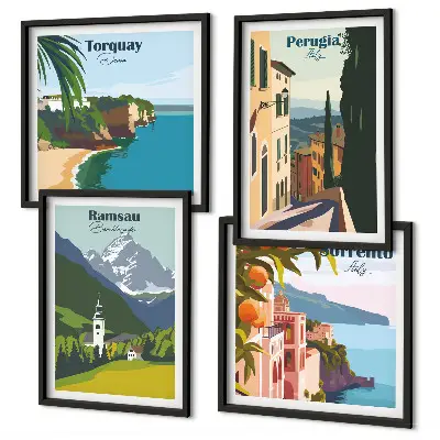 Set van posters met lijst Berglandschappen en steden