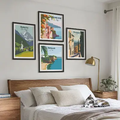 Set van posters met lijst Berglandschappen en steden