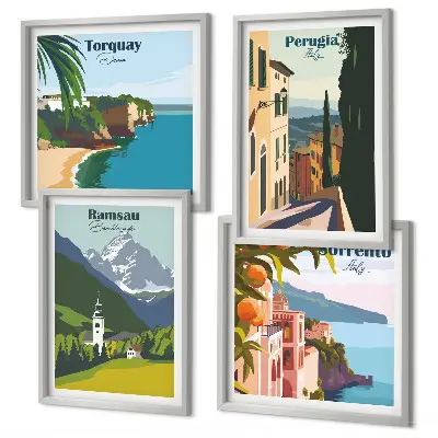 Set van posters met lijst Berglandschappen en steden