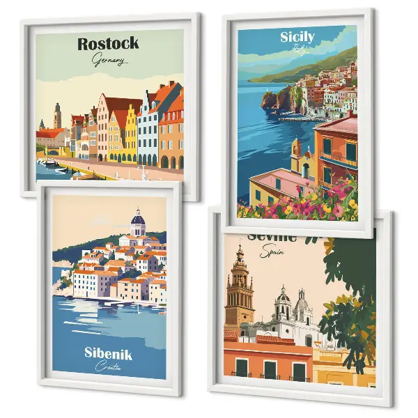 Landschappen van Europese steden meerluik in lijst