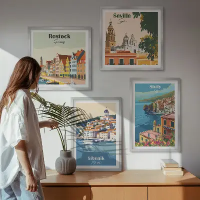 Landschappen van Europese steden meerluik in lijst