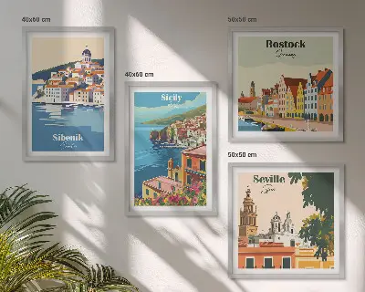 Landschappen van Europese steden meerluik in lijst