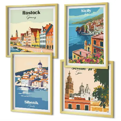 Landschappen van Europese steden meerluik in lijst