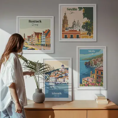 Landschappen van Europese steden meerluik in lijst