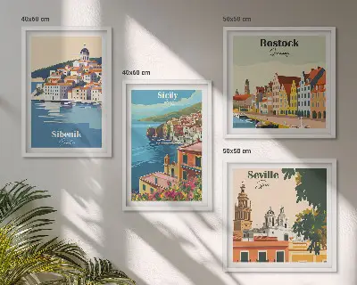 Landschappen van Europese steden meerluik in lijst