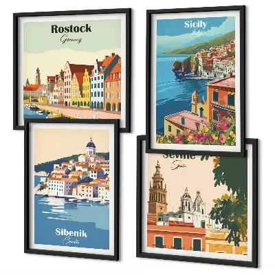 Landschappen van Europese steden meerluik in lijst