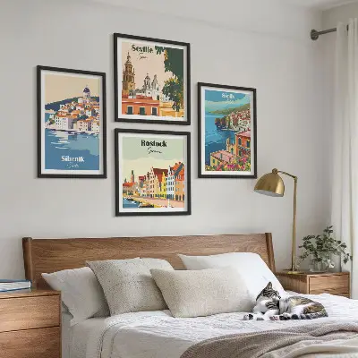 Landschappen van Europese steden meerluik in lijst