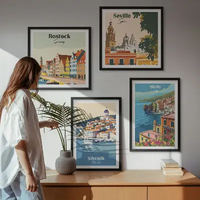 Landschappen van Europese steden meerluik in lijst