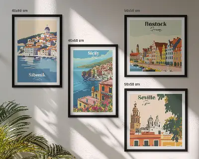 Landschappen van Europese steden meerluik in lijst