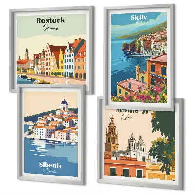 Landschappen van Europese steden meerluik in lijst