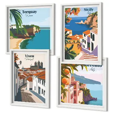 Set van posters met lijst Retro-illustraties van wereldsteden