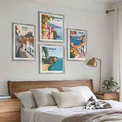 Set van posters met lijst Retro-illustraties van wereldsteden