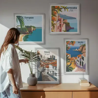 Set van posters met lijst Retro-illustraties van wereldsteden