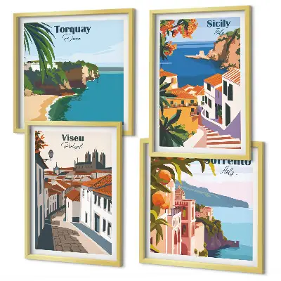 Set van posters met lijst Retro-illustraties van wereldsteden