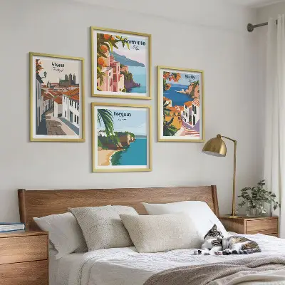 Set van posters met lijst Retro-illustraties van wereldsteden