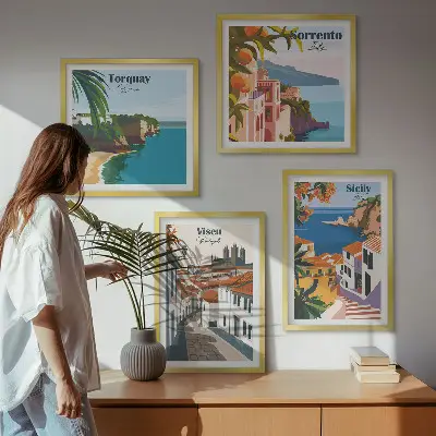 Set van posters met lijst Retro-illustraties van wereldsteden