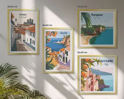Set van posters met lijst Retro-illustraties van wereldsteden