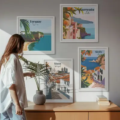 Set van posters met lijst Retro-illustraties van wereldsteden
