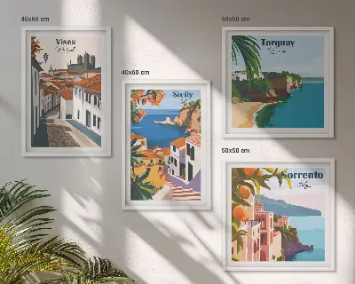 Set van posters met lijst Retro-illustraties van wereldsteden