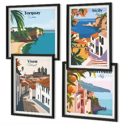Set van posters met lijst Retro-illustraties van wereldsteden