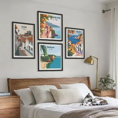 Set van posters met lijst Retro-illustraties van wereldsteden