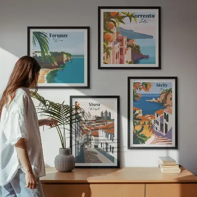 Set van posters met lijst Retro-illustraties van wereldsteden