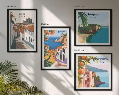 Set van posters met lijst Retro-illustraties van wereldsteden
