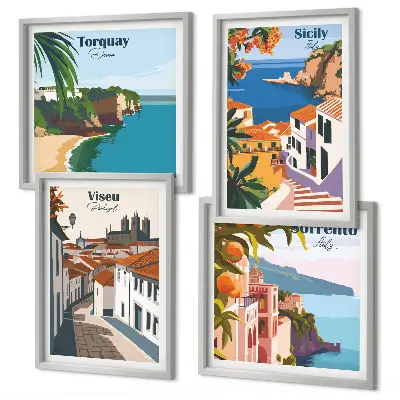 Set van posters met lijst Retro-illustraties van wereldsteden