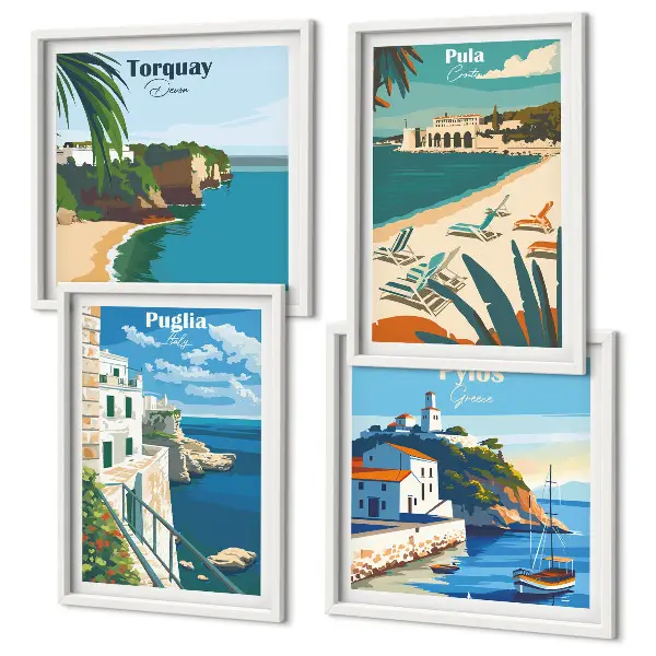 Set van posters met lijst Toeristische kustlandschappen