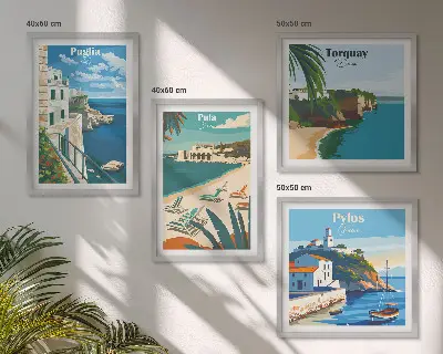 Set van posters met lijst Toeristische kustlandschappen