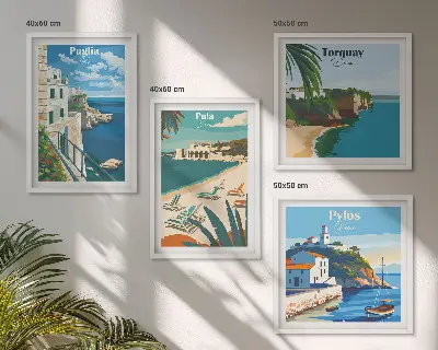 Set van posters met lijst Toeristische kustlandschappen