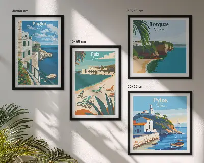 Set van posters met lijst Toeristische kustlandschappen