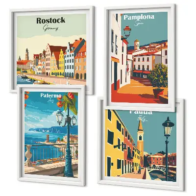 Set van posters met lijst Retro stadsillustraties