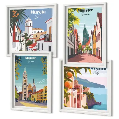Meerluik in lijst Europese steden in kleurillustraties