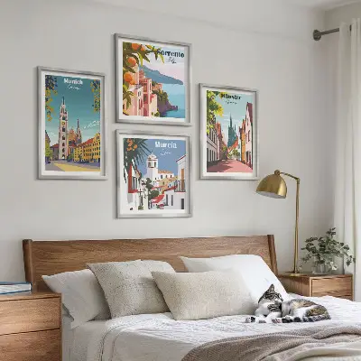Europese steden in kleurillustraties meerluik in lijst