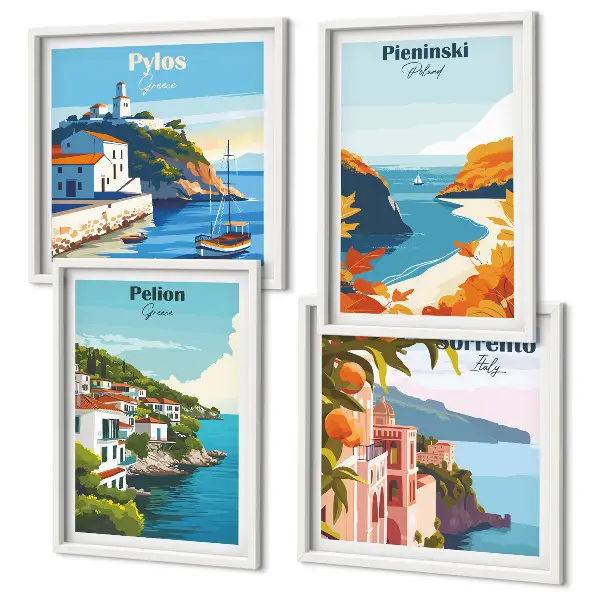 Set van posters met lijst met retro landschappen in pittoreske stijl