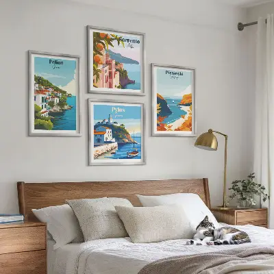 Set van posters met lijst met retro landschappen in pittoreske stijl