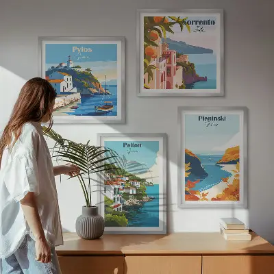 Set van posters met lijst met retro landschappen in pittoreske stijl