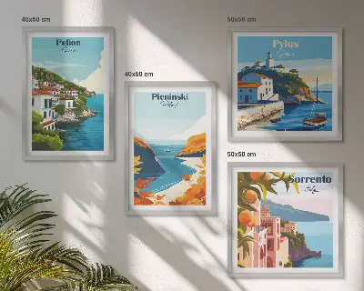 Set van posters met lijst met retro landschappen in pittoreske stijl
