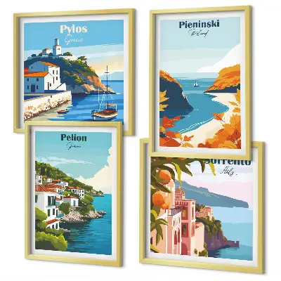 Set van posters met lijst met retro landschappen in pittoreske stijl