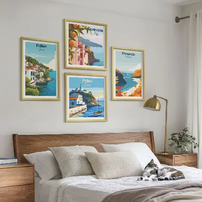 Set van posters met lijst met retro landschappen in pittoreske stijl