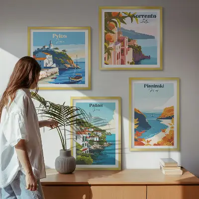 Set van posters met lijst met retro landschappen in pittoreske stijl