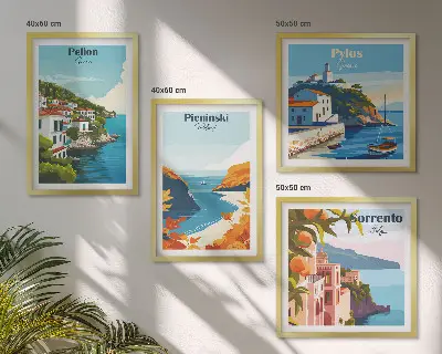 Set van posters met lijst met retro landschappen in pittoreske stijl