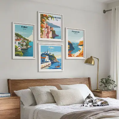 Set van posters met lijst met retro landschappen in pittoreske stijl