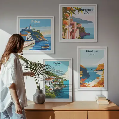 Set van posters met lijst met retro landschappen in pittoreske stijl