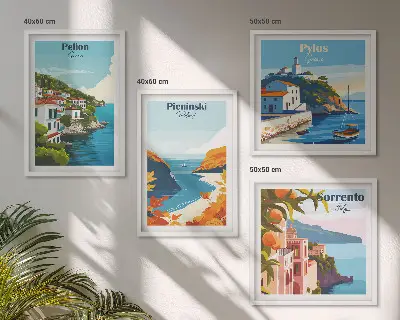Set van posters met lijst met retro landschappen in pittoreske stijl